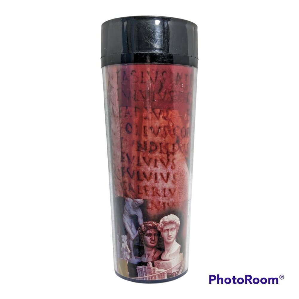 Vintage 1998 Starbucks Thermo Serv Tumbler Travel Cup 20 oz Ruins Statues